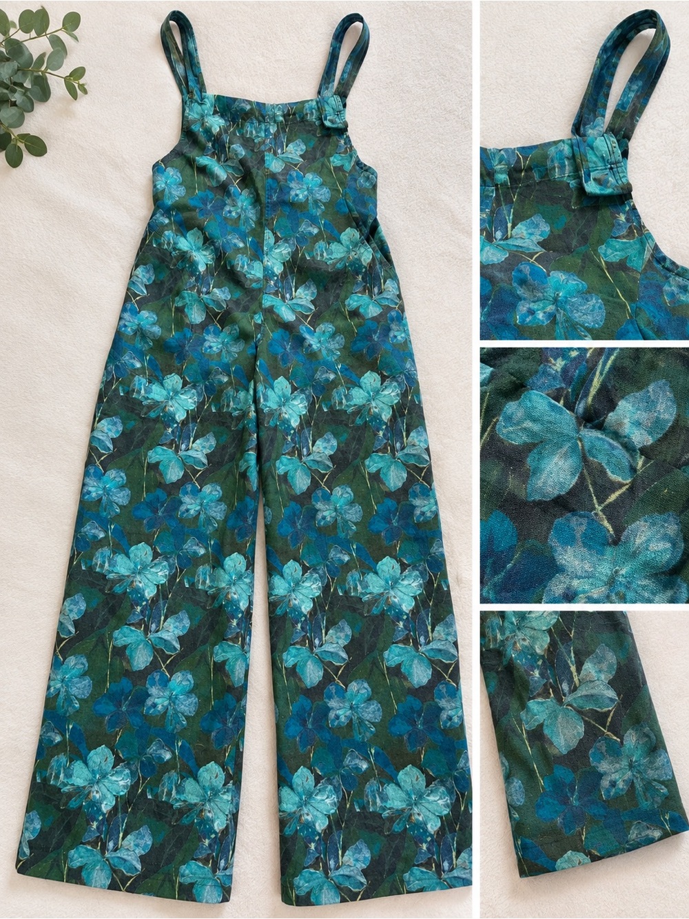 Free People Teal & Dark Green Floral Wide-Leg Jumpsuit